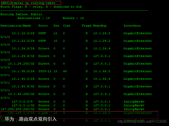 华为  路由双点双向引入