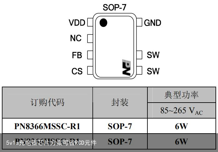 5v1a充电器芯片方案可省RCD元件